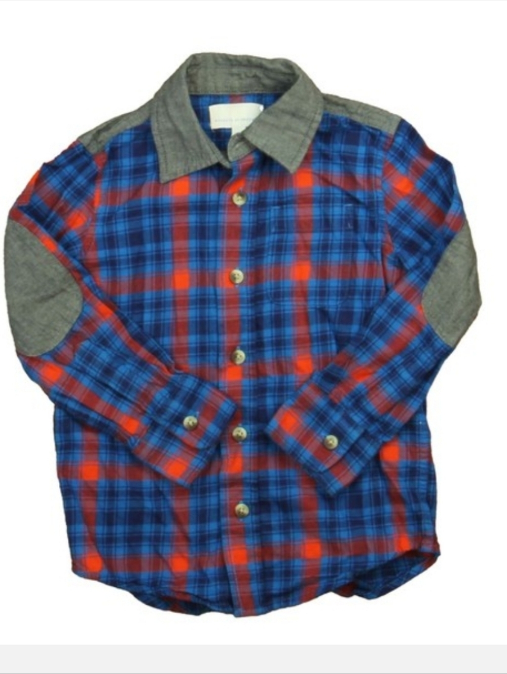 Rockets Of Awesome Boys Blue Red Plaid Gray Button Down Long Sleeve Size 7
